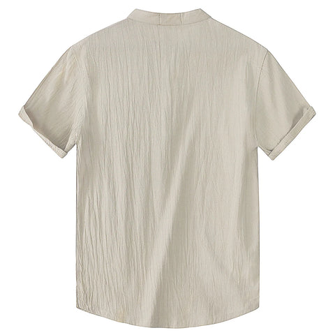 Camisa de Linho Masculina Manga Curta Caqui verso