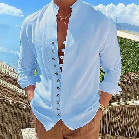 Camisa de Linho Masculina Platoni Azul Claro